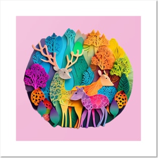 Rainbow Deer Family in Rainbow Forest Posters and Art